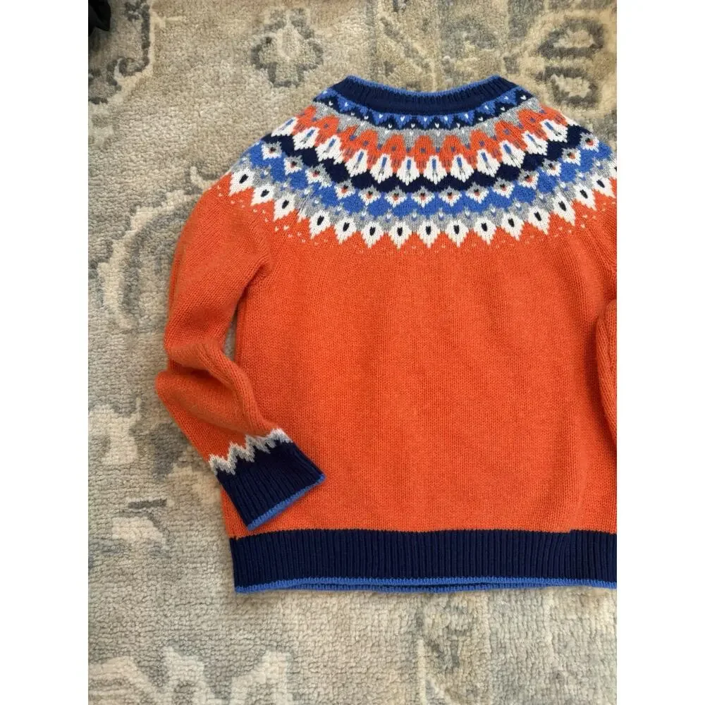 Mini Boden Orange Fair Isle Wool Blend Sweater Kids Sz 6-7 NWT $79
